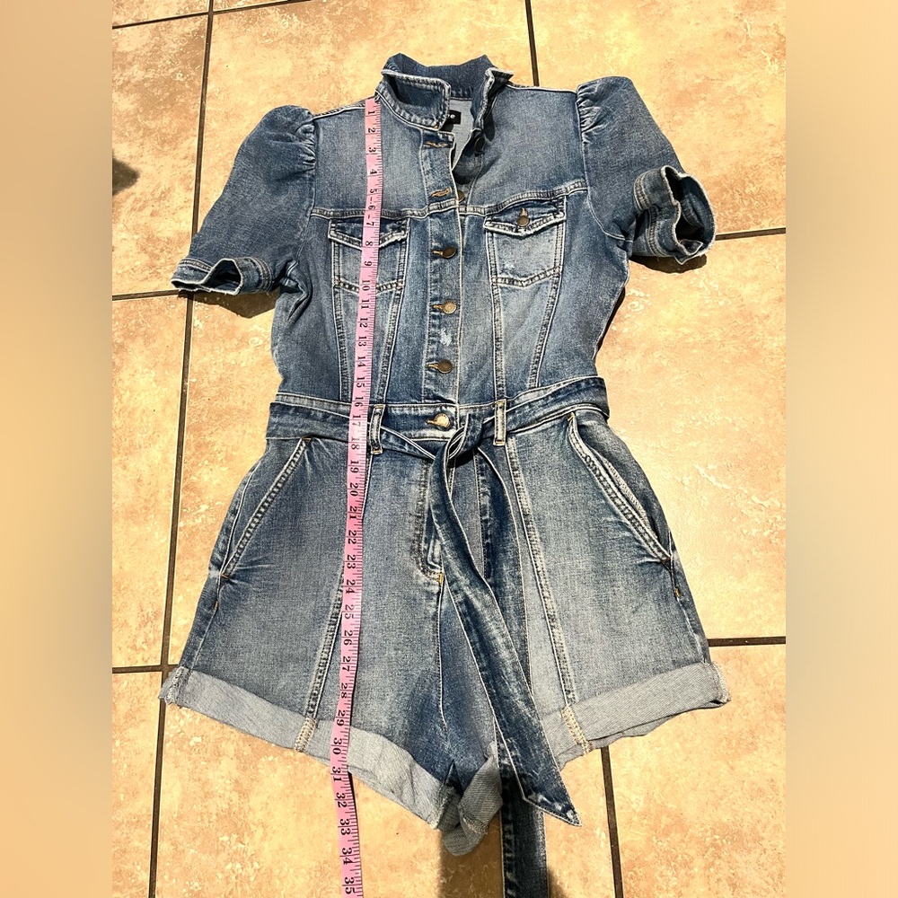 RETROFETE Phoebe Denim Romper Puff Sleeve Belted L - Picture 16 of 16